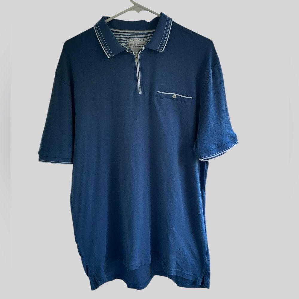 Denim & Flower Ricky Singh Men’s Polo Shirt | Blue 1/4 Zip | Size XL